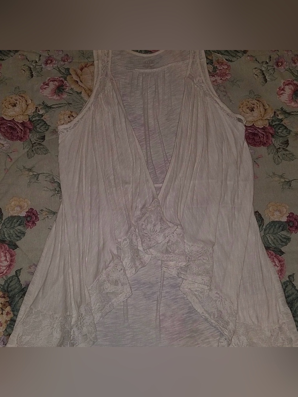 Hi-Low Open Women’s Vest - Light Ivory Lace-Trim   Size XL